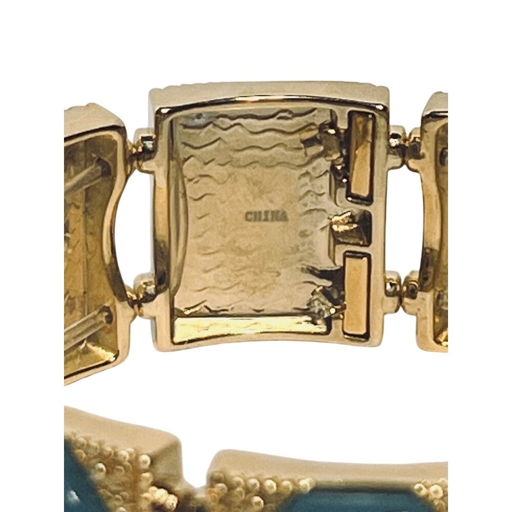 Gold Tone With Smooth Aqua Blue Cabochons Stretch Bracelet (6237) - Picture 5 of 5